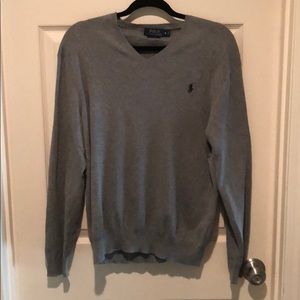 Gray Polo V Neck Sweater